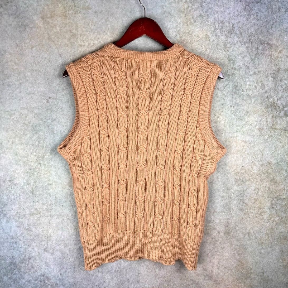 Vintage VTG 90s Cable Knit Sweater Vest Mens Sz M Tan Brown Size US M / EU 48-50 / 2 - 3 Thumbnail