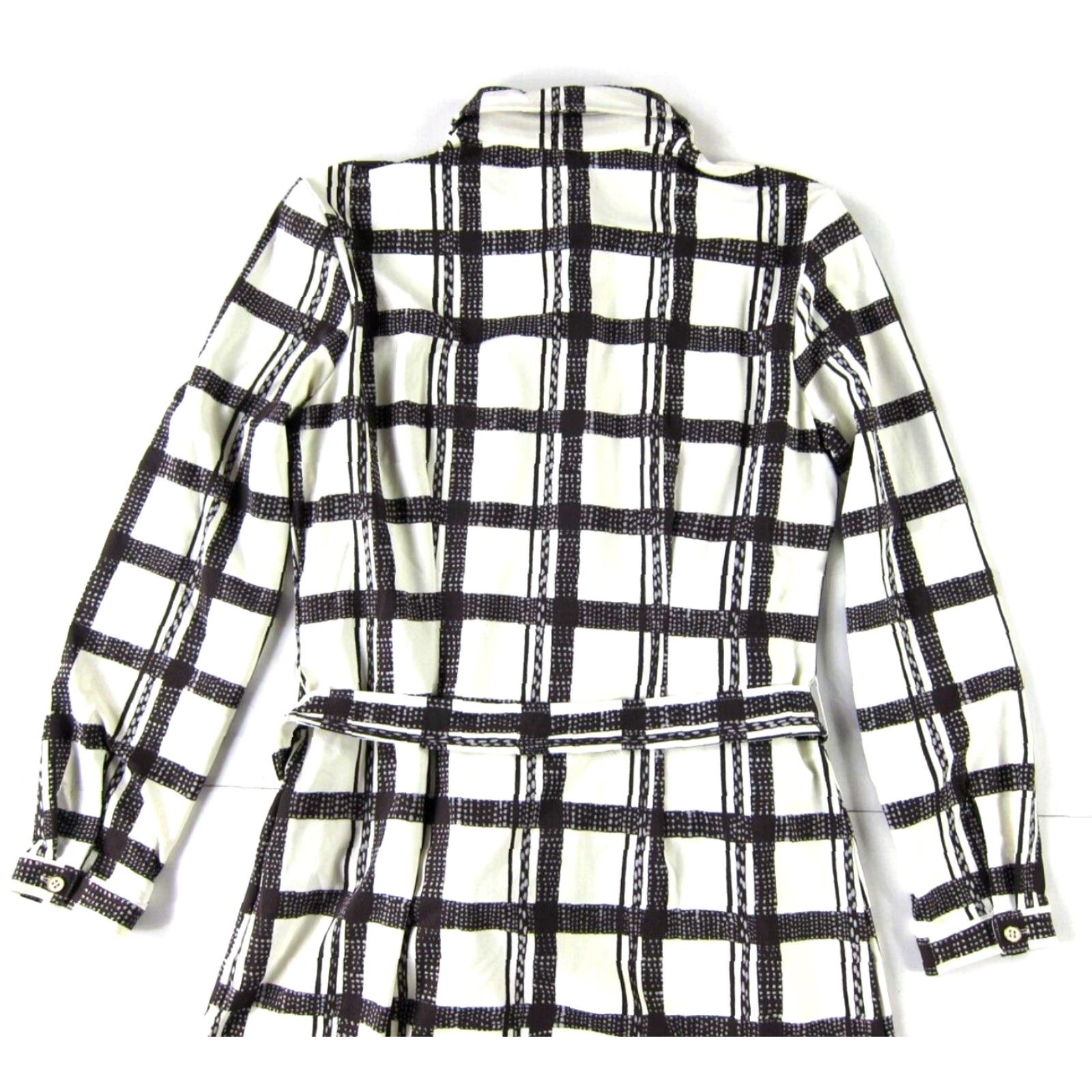 J.McLaughlin VINTAGE New J. McLaughlin Brown Ivory Plaid Button Down Collar Stretch Tie Shirt Dress S Size S / US 4 / IT 40 - 7 Thumbnail