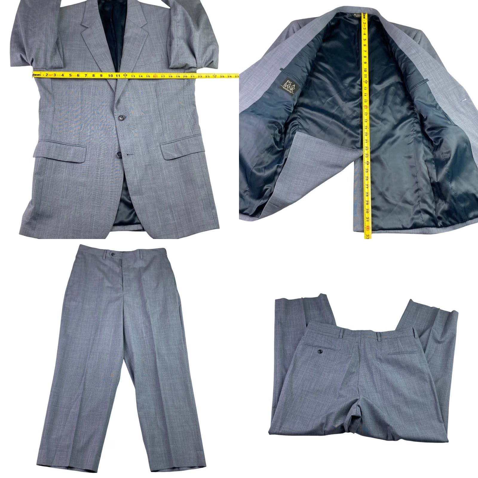 Jos. A. Bank Jos A Bank Men's Wool 2-Button Suit Blue Glen Plaid 40 Long | 34x28 Suit Mens Wool Glen Plaid Blue 2-Button Size 34R - 8 Thumbnail