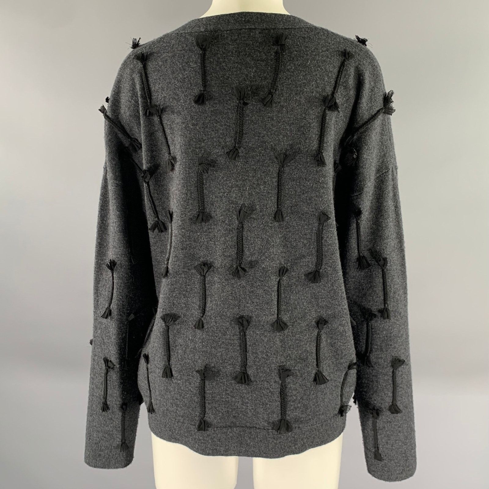 Jason Wu JASON WU Size M Grey Black Wool Tassel Cardigan Size M / US 6-8 / IT 42-44 - 4 Thumbnail