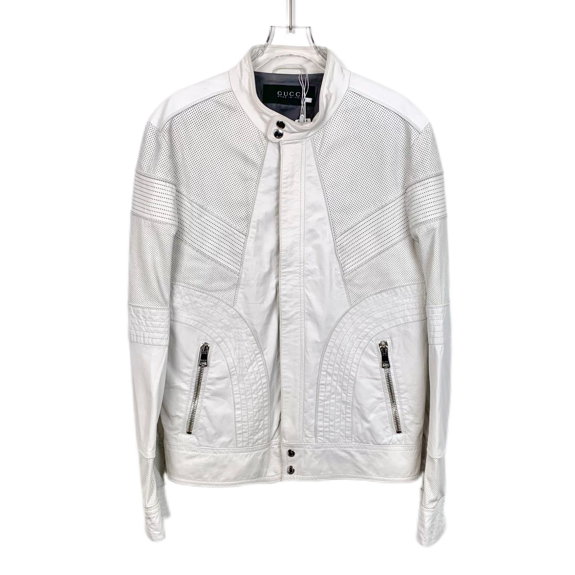 Gucci Gucci Mens Biker Jacket White Leather Size 50 Made In Italy Size US M / EU 48-50 / 2 - 1 Thumbnail