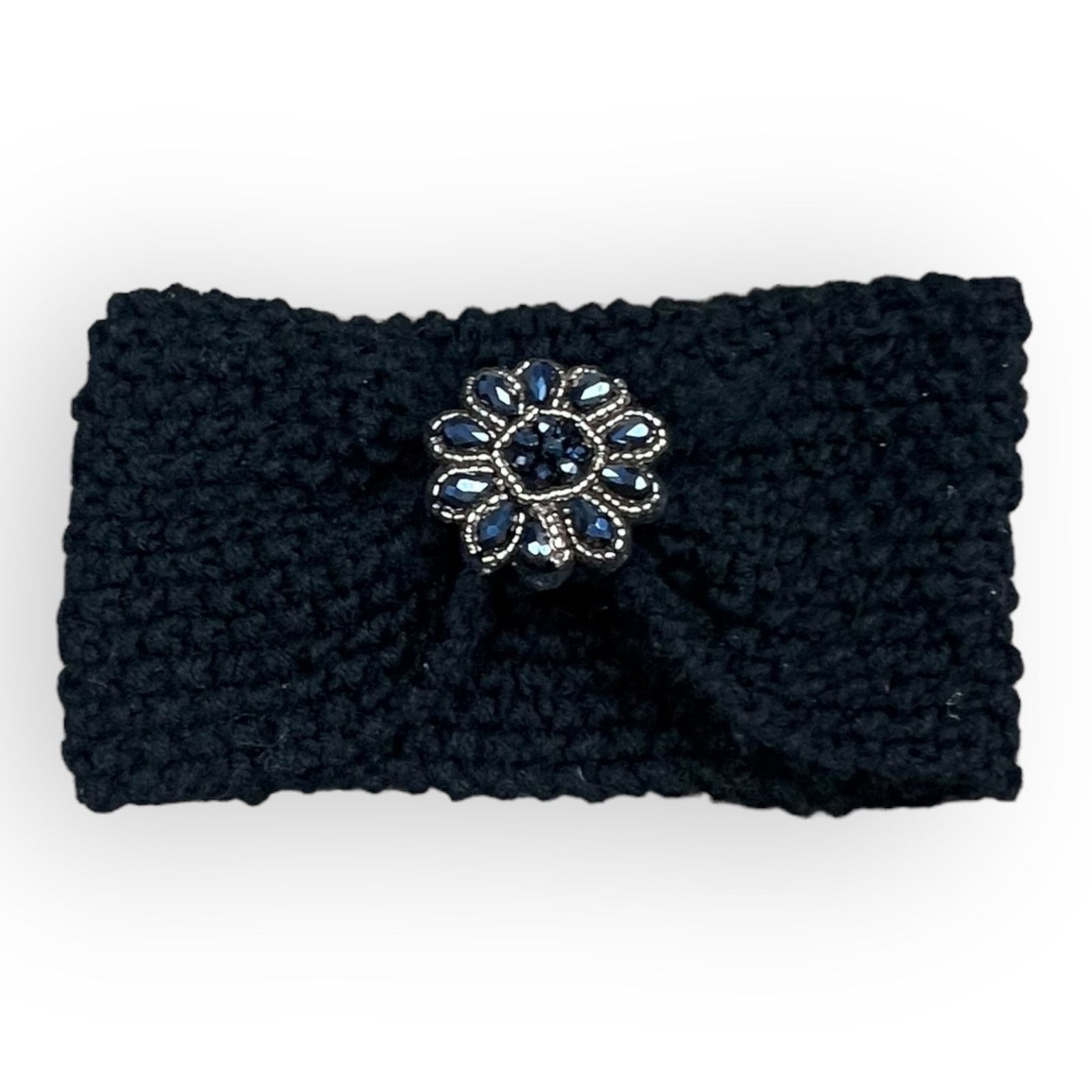 Vintage Brooch Knit Fashion Winter Headband Black Flower Brooch Size ONE SIZE - 4 Thumbnail