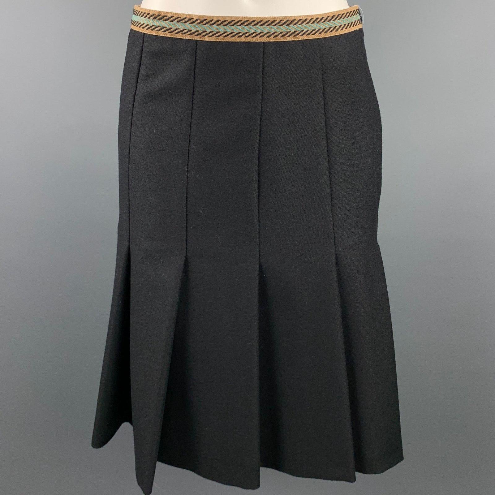 Other M MISSONI Size 6 Black Twill Wool Pleated A-Line Skirt Size 28" / US 6 / IT 42 - 1 Thumbnail