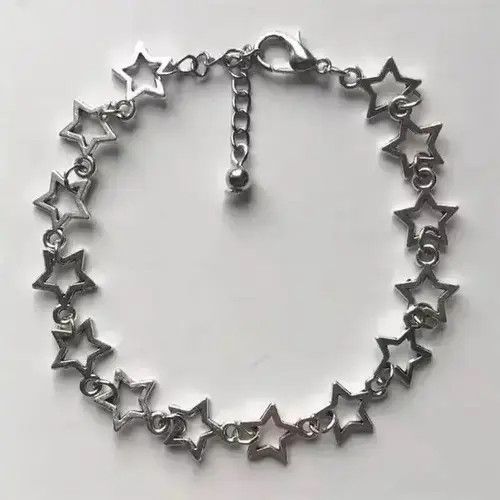 Jewelry Silver Color Grunge Stars Link Bracelet in Black, Men's