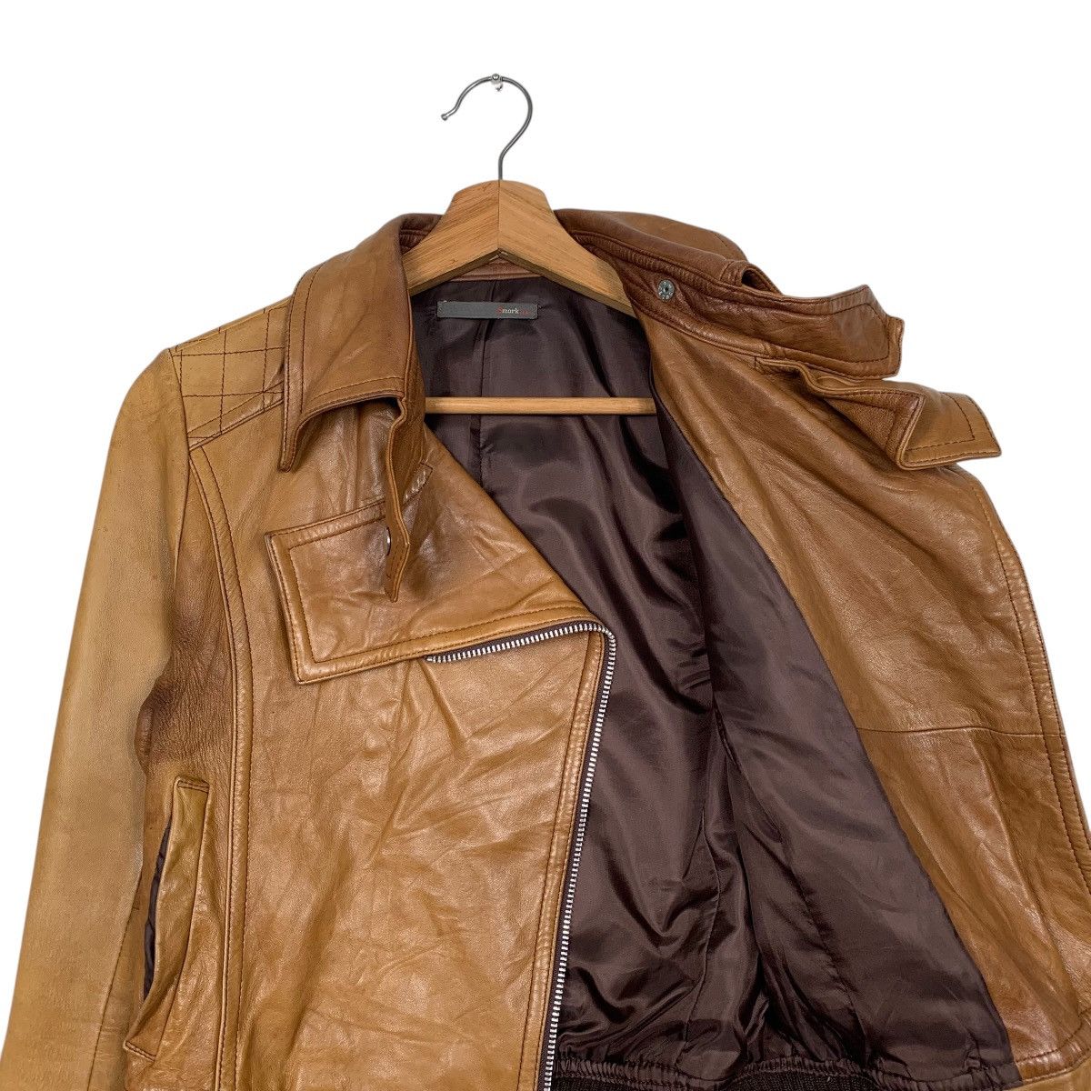 Japanese Brand Smork By Diva Double Colar Biker Leather Jacket Size XS / US 0-2 / IT 36-38 - 10 Thumbnail
