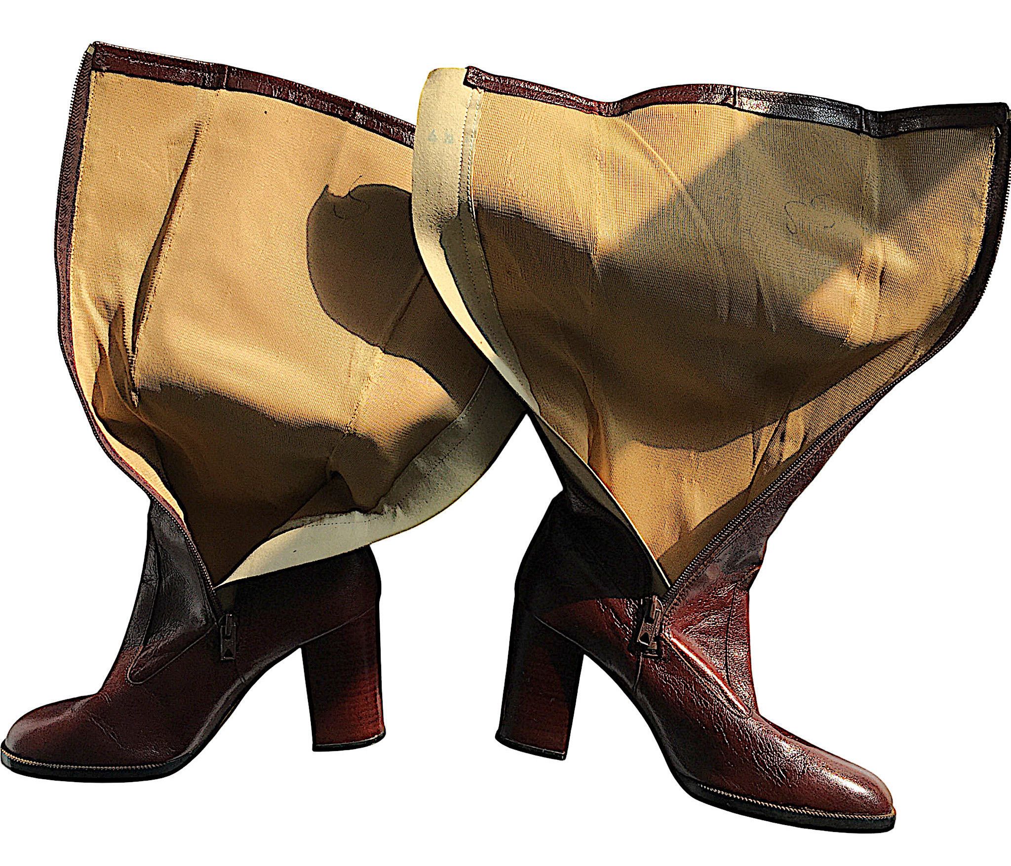Vintage Burgundy Leather Boots - High Block Heel - France 70s Size US 6 / IT 36 - 21 Thumbnail