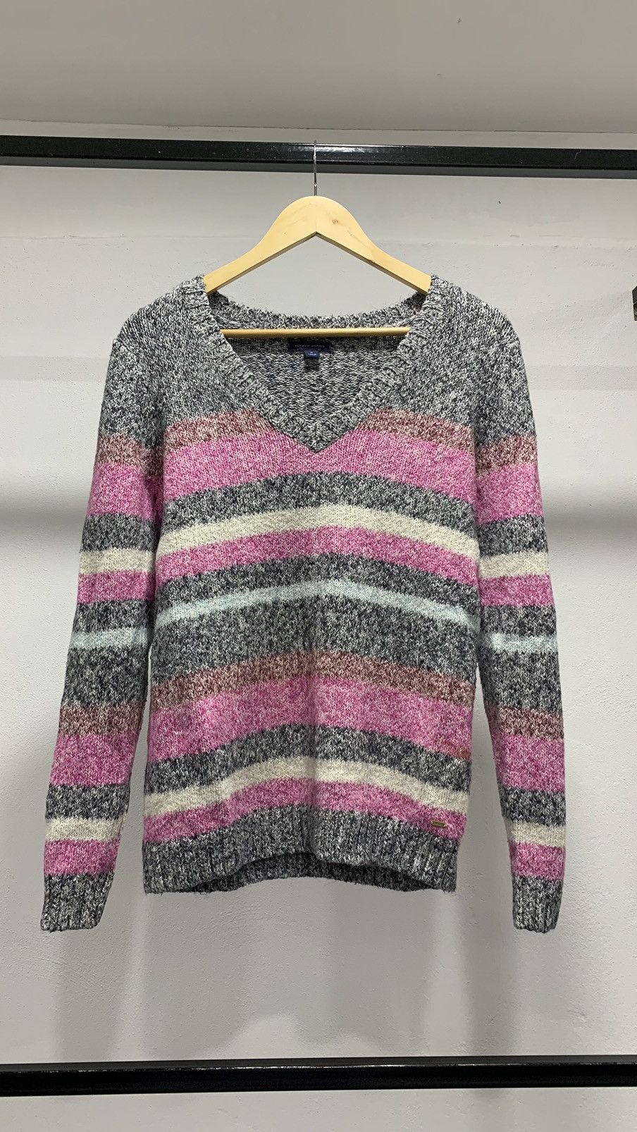 image of Aran Isles Knitwear x Homespun Knitwear Tommy Hilfiger Striped Knitwear Sweater in Pink, Women's (S