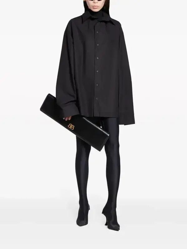 Balenciaga o1bcso1str0326 Kick Collar Shirt Large Fit in Black Size XS / US 0-2 / IT 36-38 - 2 Thumbnail