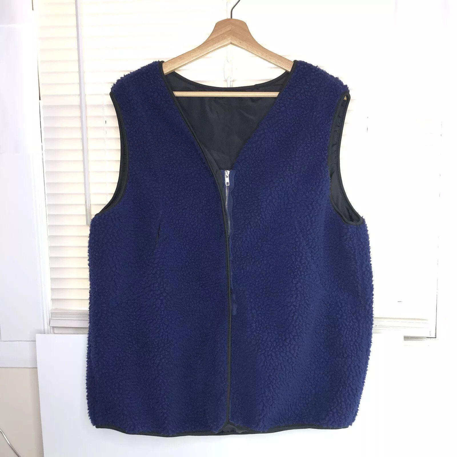 Other Happy Smile Navy Blue Fleece Vest Jacket 2XL Full Zip V Neck Size XXL / US 16-18 / IT 52-54 - 3 Thumbnail