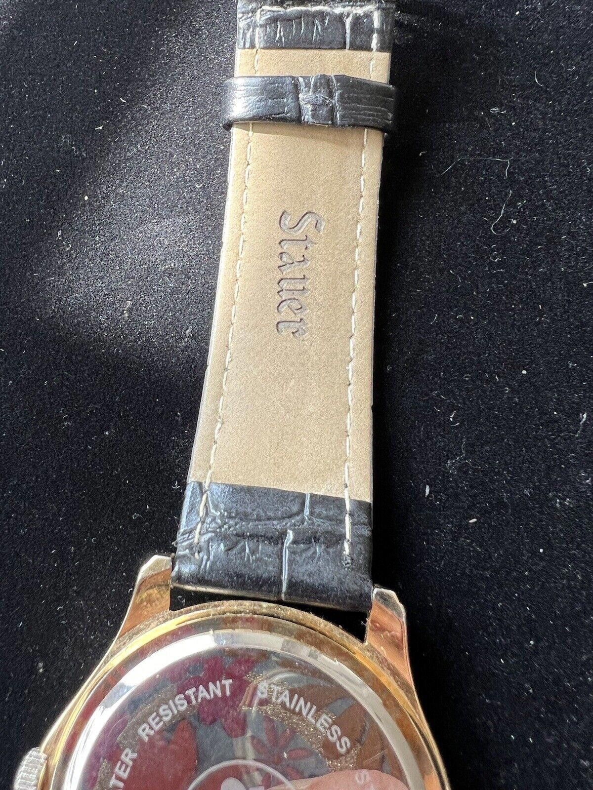 Designer Men's Stauer 17961 Gold Tone Quartz Watch New Battery Size ONE SIZE - 3 Thumbnail