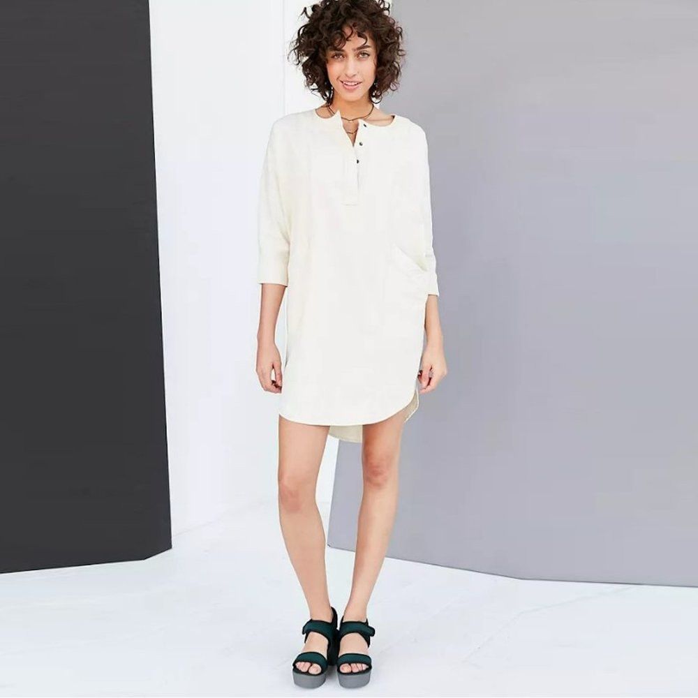 Bdg BDG Everly Dolman 3/4 Sleeve Cotton Denim White Mini Dress Size L / US 10 / IT 46 - 1 Thumbnail