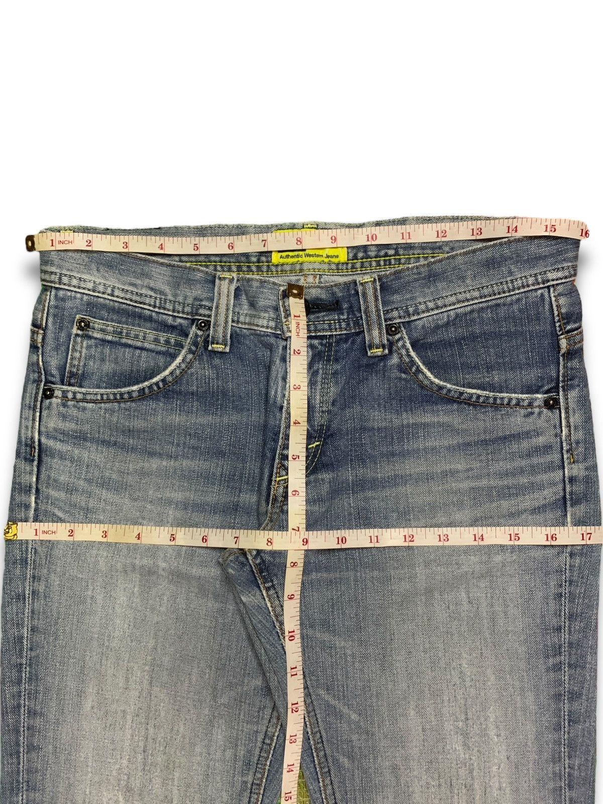 Lee Vintage Japanese Lee Riders Blue Wash Distressed Flare Jeans Size 32" / US 10 / IT 46 - 11 Thumbnail