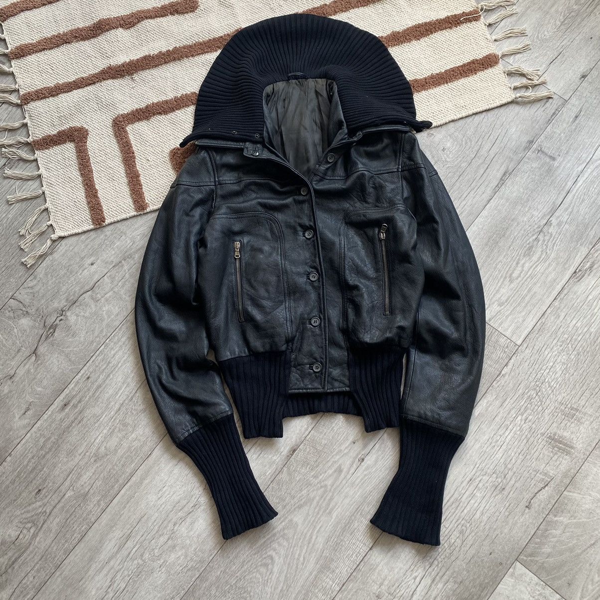 image of 20471120 x Iceberg Y2K Style Leather Jacket in Black, Women's (Size Medium)
