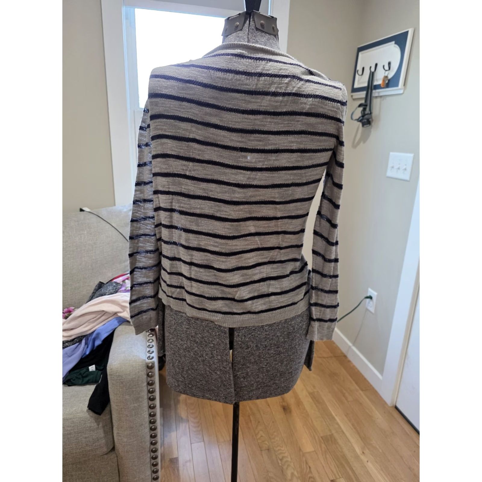 Merona Merona Cardigan Sweater Open Front Lightweight Striped Black White M Tan Women Medium Mens? Size M / US 6-8 / IT 42-44 - 2 Thumbnail