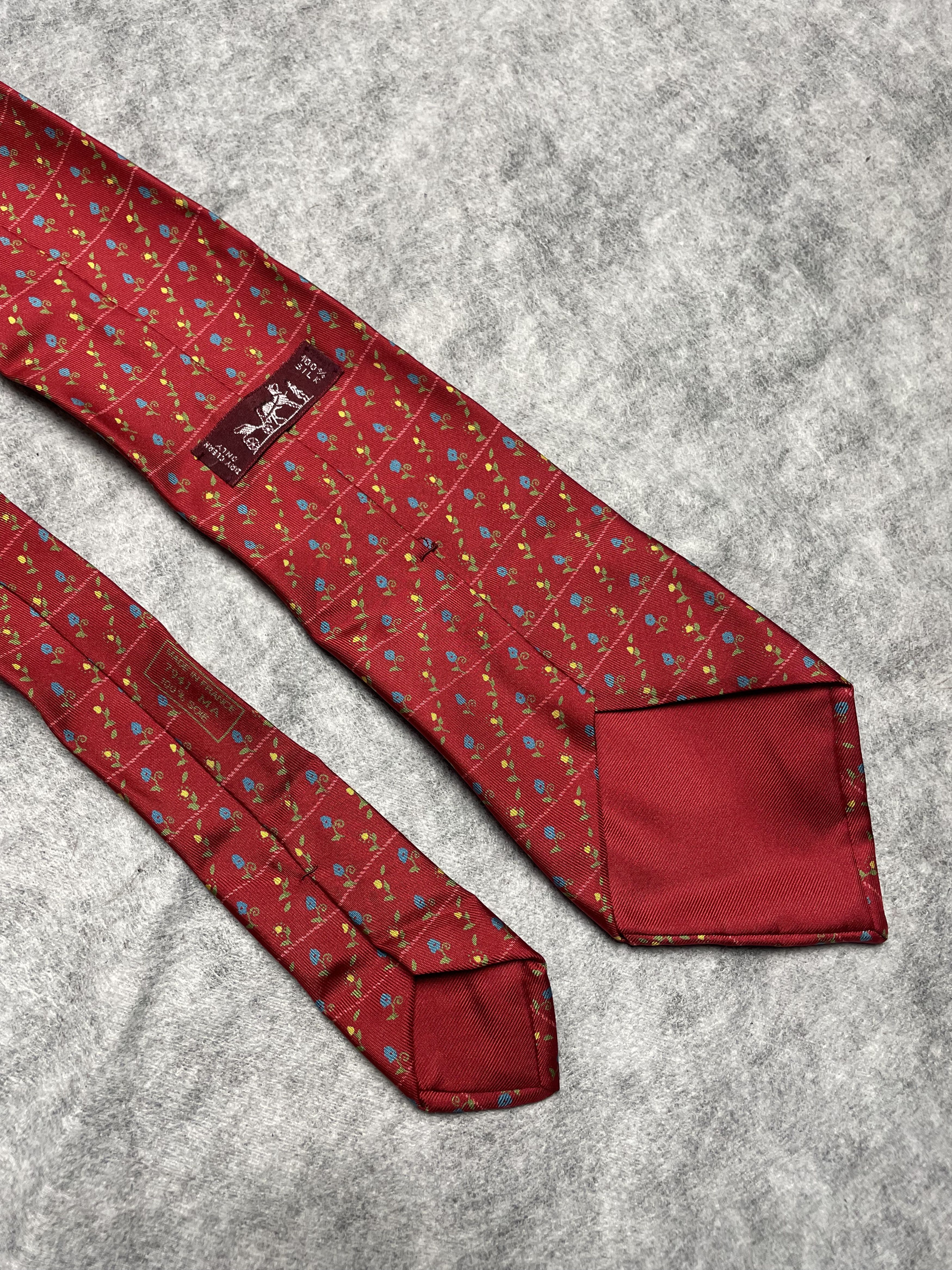 Hermes HERMES Paris 7941 MA Flower Print Red Silk Tie Size ONE SIZE - 3 Thumbnail