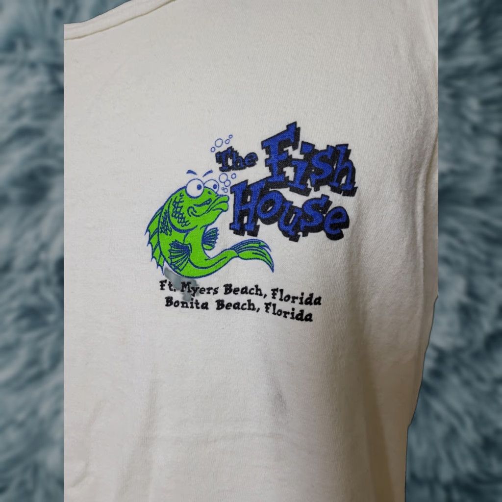 Fruit Of The Loom VTG Fish House Bar Restaurant Tank Top Shirt Large Ft. Myers Bonita Beach Shirt Men L White Tank Top Fruit Of The Loom Size US L / EU 52-54 / 3 - 1 Thumbnail