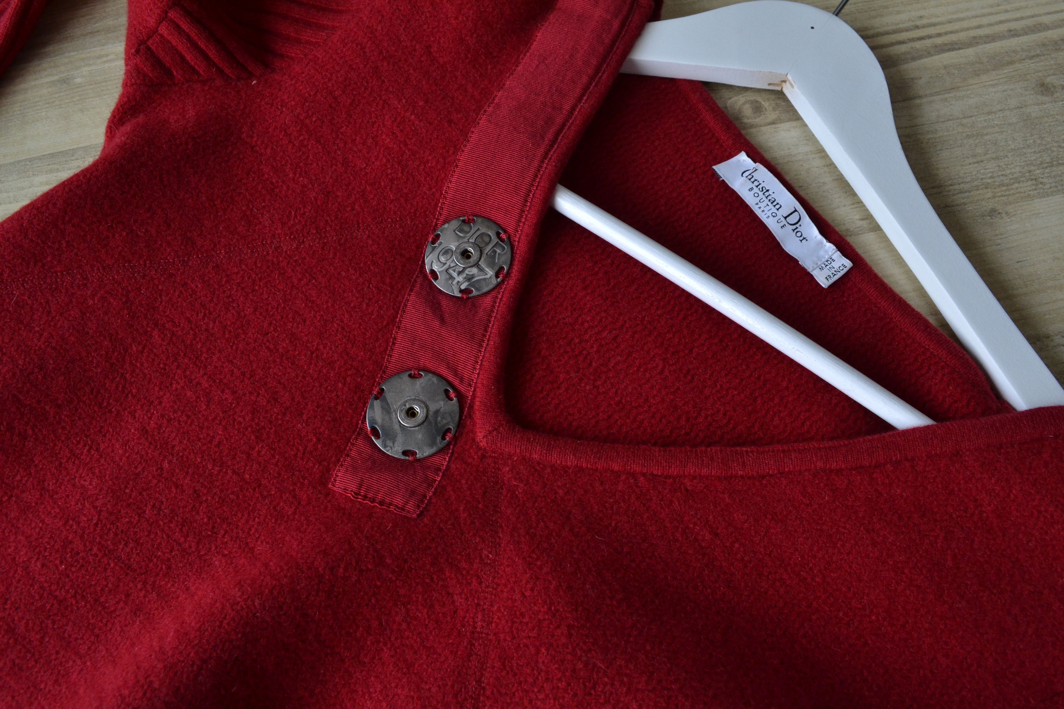 Dior DIOR Sweater Wool Knit V Neck Red Metal Logo Vintage Size M / US 6-8 / IT 42-44 - 2 Thumbnail