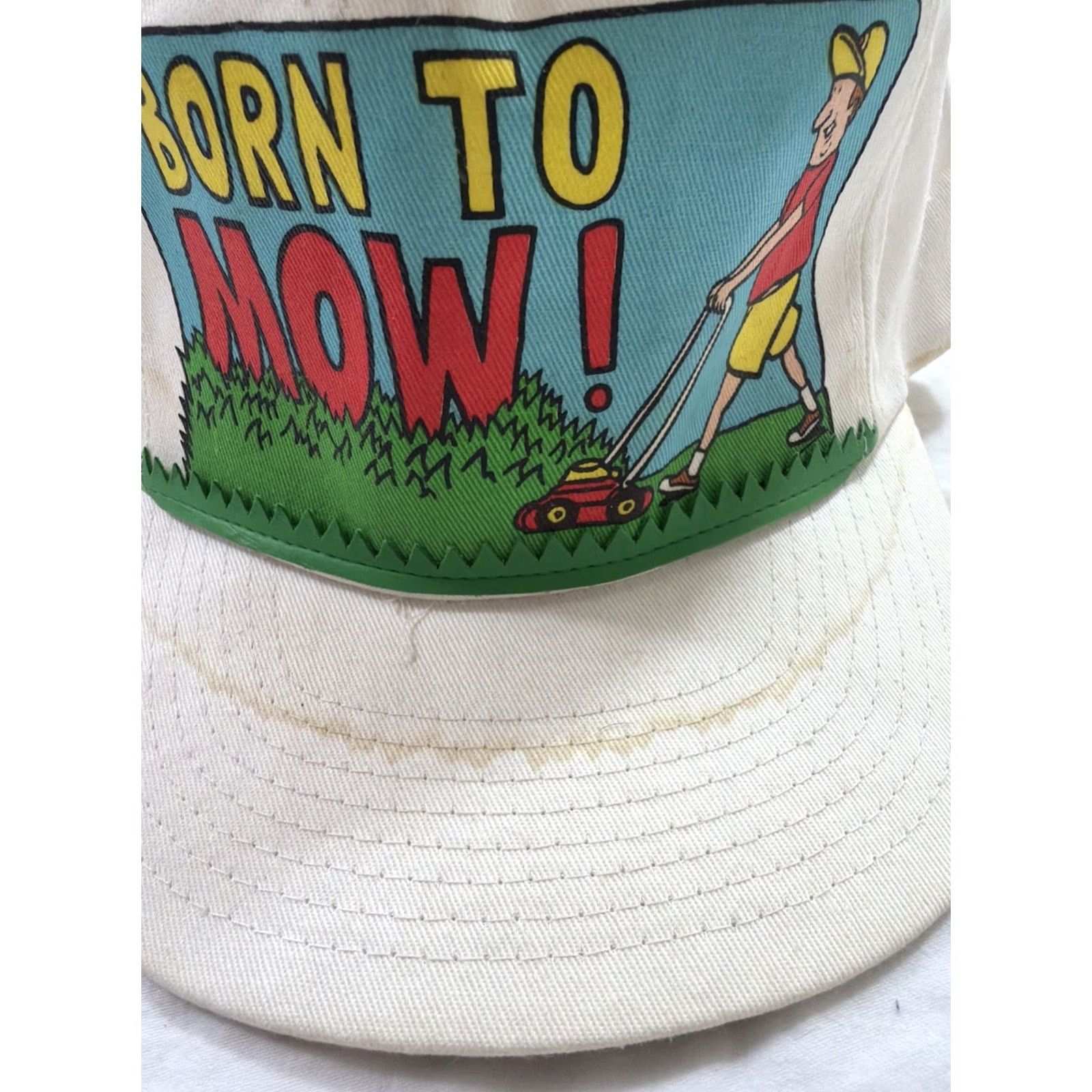 Vintage VINTAGE Avon SnapBack Hat White One Size Men 90s Born To Mow Comic Stained Size ONE SIZE - 3 Thumbnail