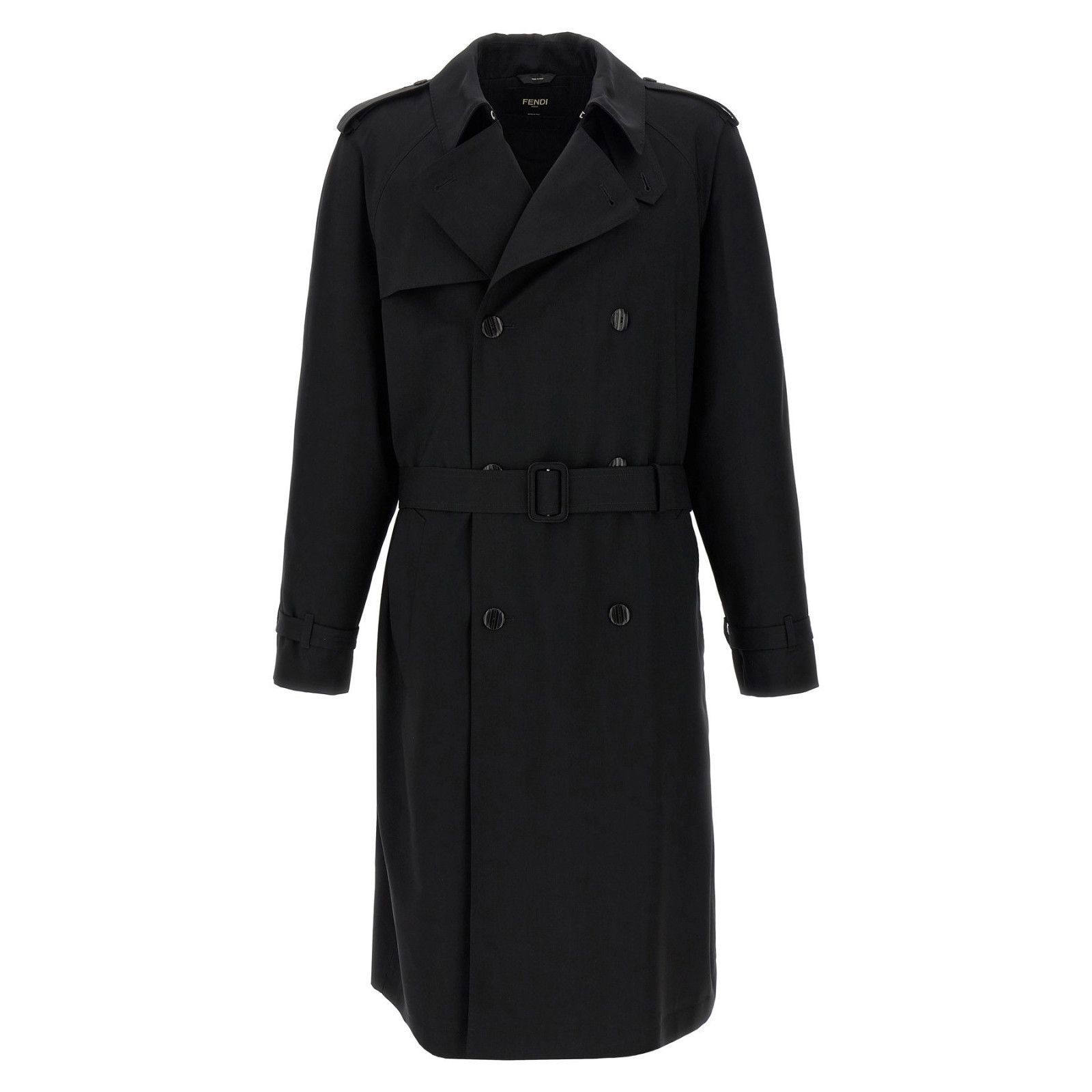 FENDI Double Breasted Black Wool Long Trench Coat New & Auth