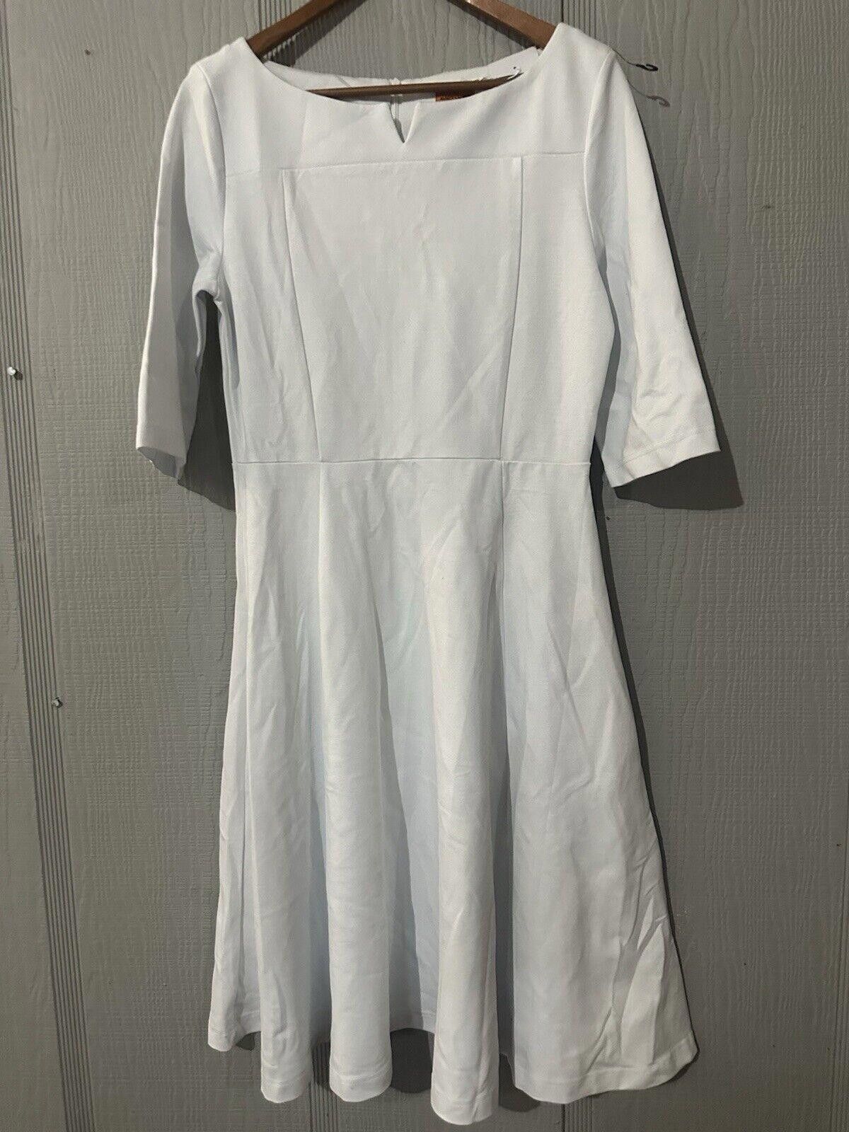 Designer Elegant Light Blue A-Line Dress with 3/4 Sleeves Size L / US 10 / IT 46 - 2 Thumbnail