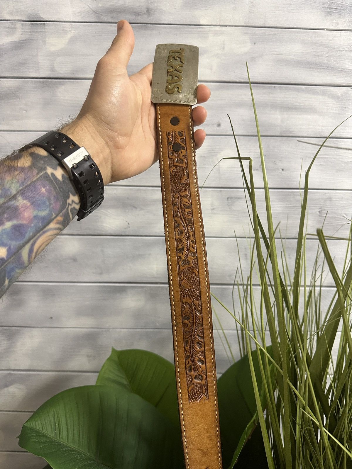 Vintage Rare Belt TEXAS Silver Germany JEZ Leather Cowboy Western Size ONE SIZE - 2 Thumbnail