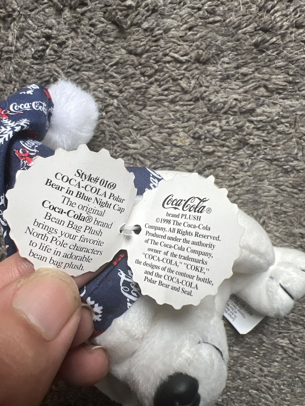 Coca Cola 1998 Coca-Cola Polar Bear In Blue Night Cap Bean Bag Plush Size ONE SIZE - 4 Thumbnail