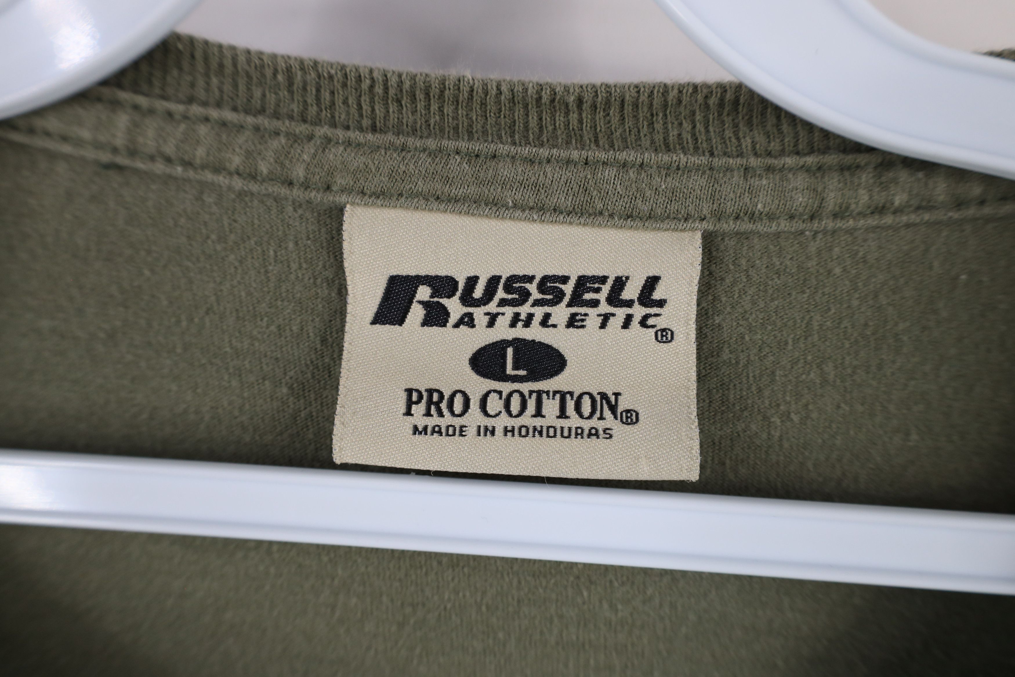Russell Athletic × Vintage Vintage 90s Russell Athletic Cotton Pocket T-Shirt Green Size US L / EU 52-54 / 3 - 8 Thumbnail