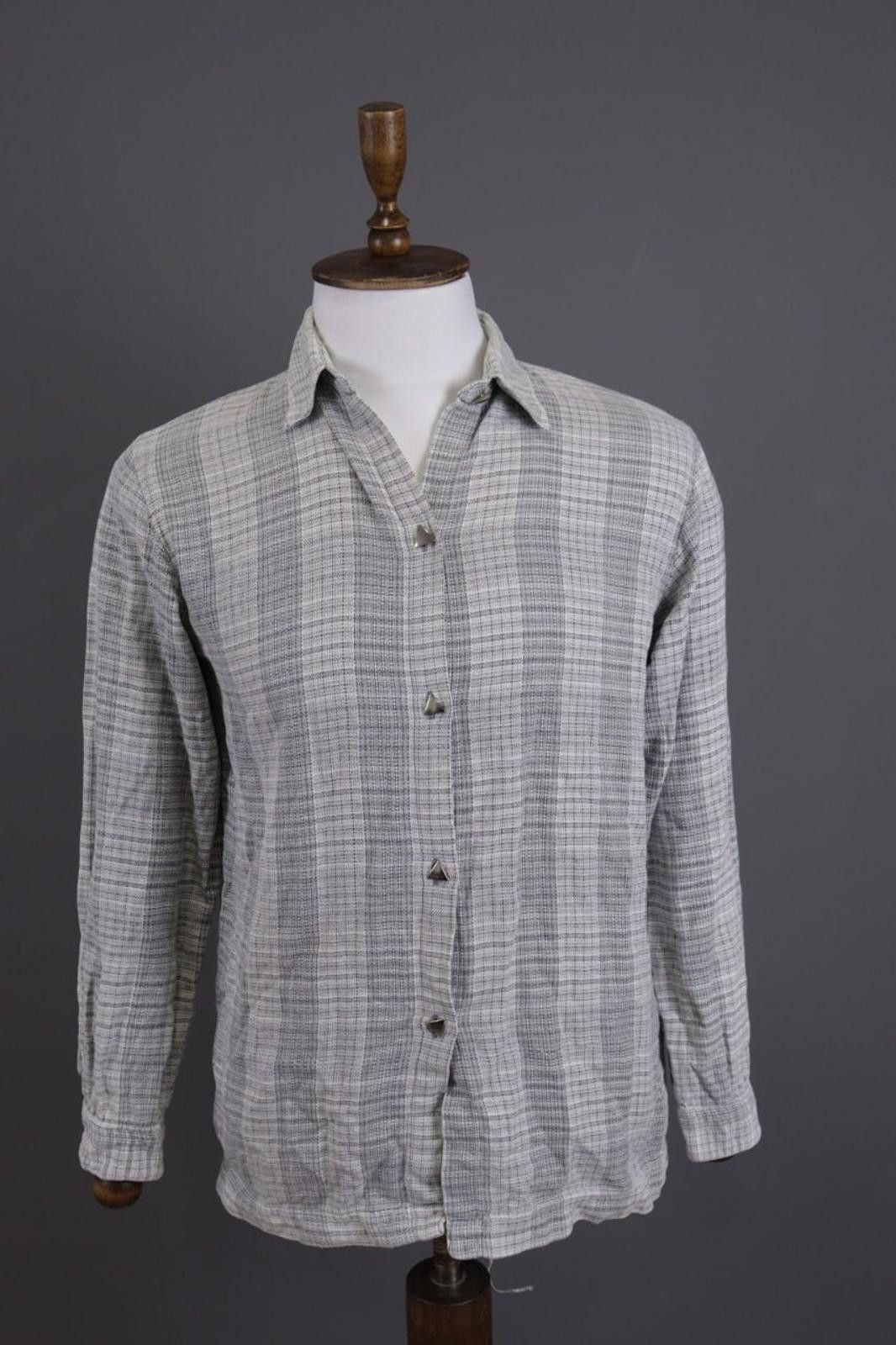 Designer Versace Sport Gray Check Textured Button Down Shirt Size 44 Size US M / EU 48-50 / 2 - 1 Thumbnail