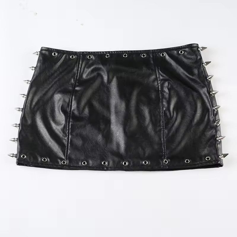 Leather Dark Sexy Slim Rivet Bodycon Skirt Size 29" - 7 Thumbnail
