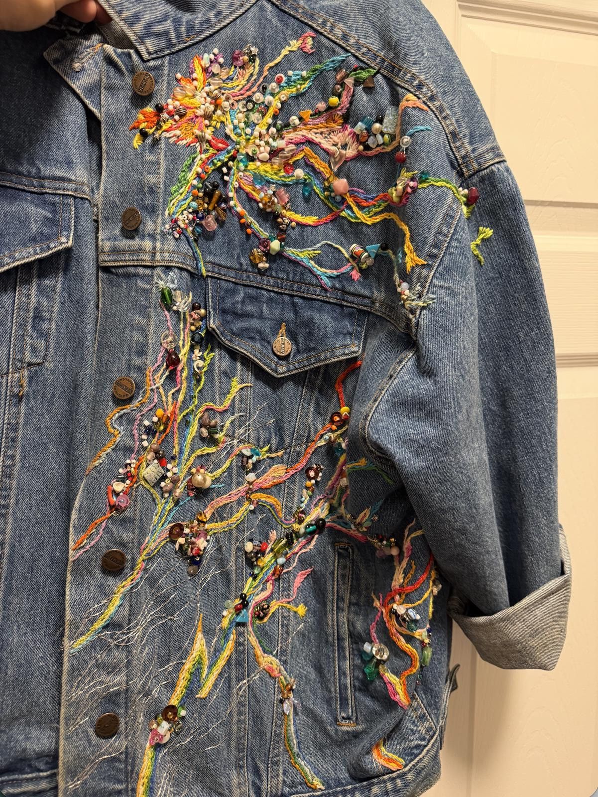 Barena Venezia Vintage Venezia Custom Beaded + Embroidered Denim Jacket Size M / US 6-8 / IT 42-44 - 12 Thumbnail