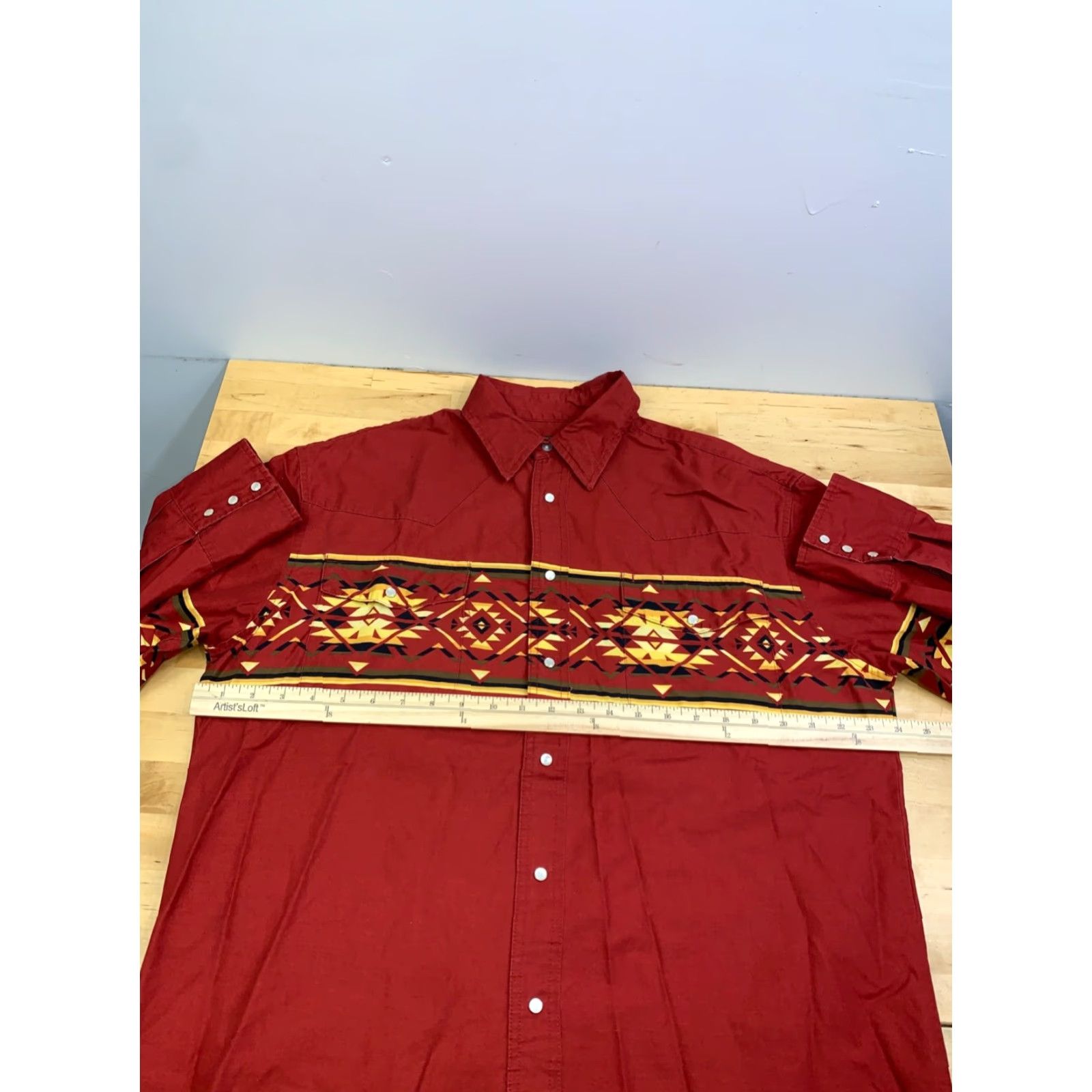 Wrangler VINTAGE Wrangler Rustler Pearl Snap Shirt Mens L Red Aztec Southwest 12677 Size US L / EU 52-54 / 3 - 4 Thumbnail