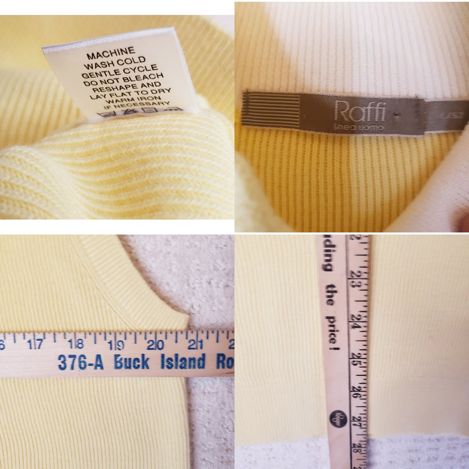 Vintage Raffi Sweater Mens L Yellow Zip Ribbed Knit Cotton Vest Mock Neck Leather Size US L / EU 52-54 / 3 - 9 Thumbnail