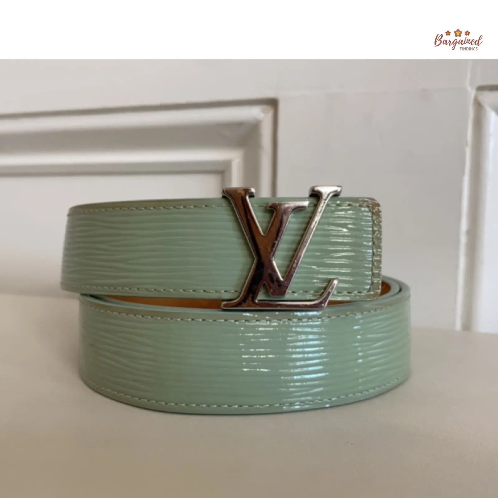 image of Louis Vuitton Amande Electric Epi Silver Lv Buckle Belt in Olive, Men's (Size 28)