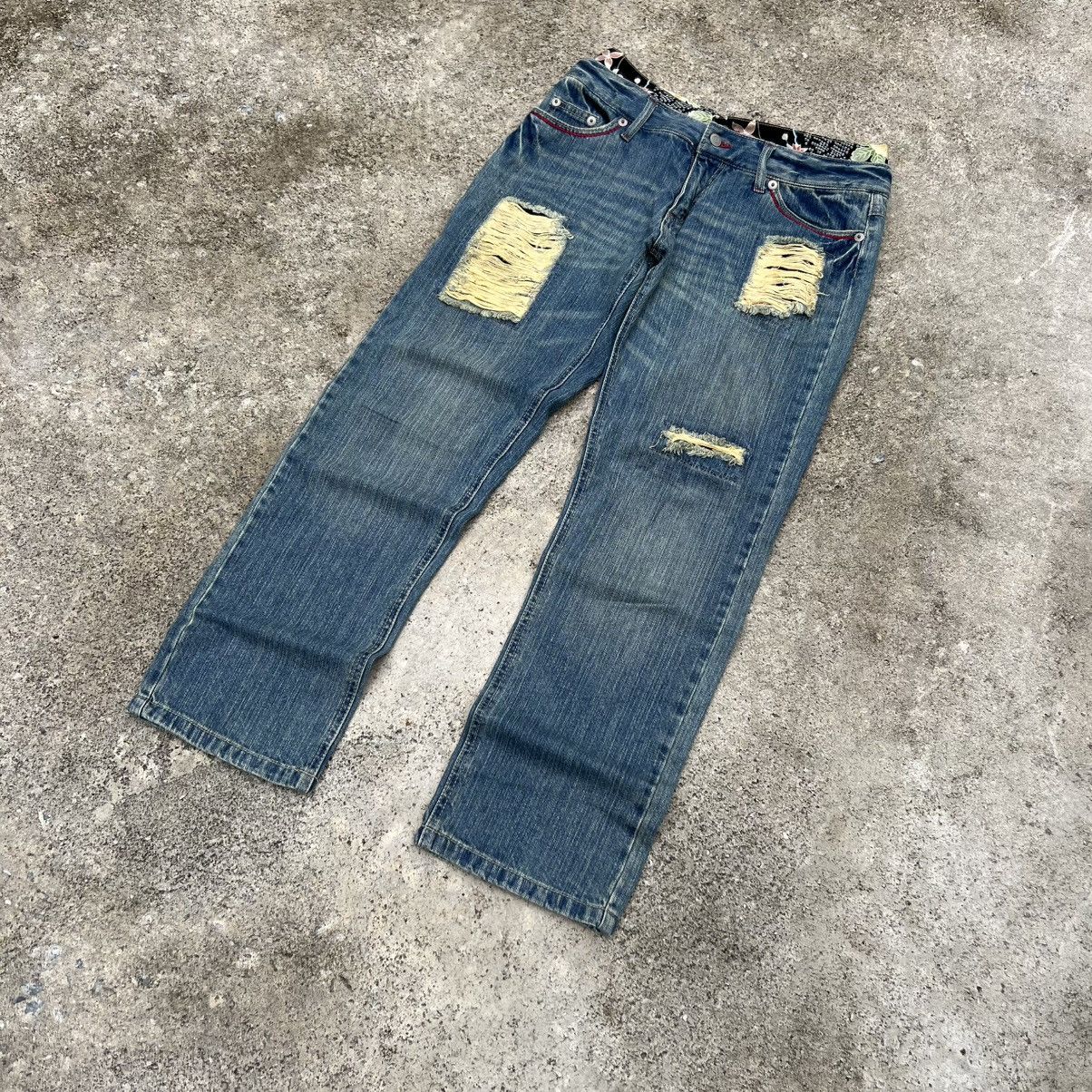 Japanese Brand “DOUBLE WAIST” JAPANESE DISTRESS SASHIKO INSPIRED DENIM Size US 34 / EU 50 - 2 Thumbnail