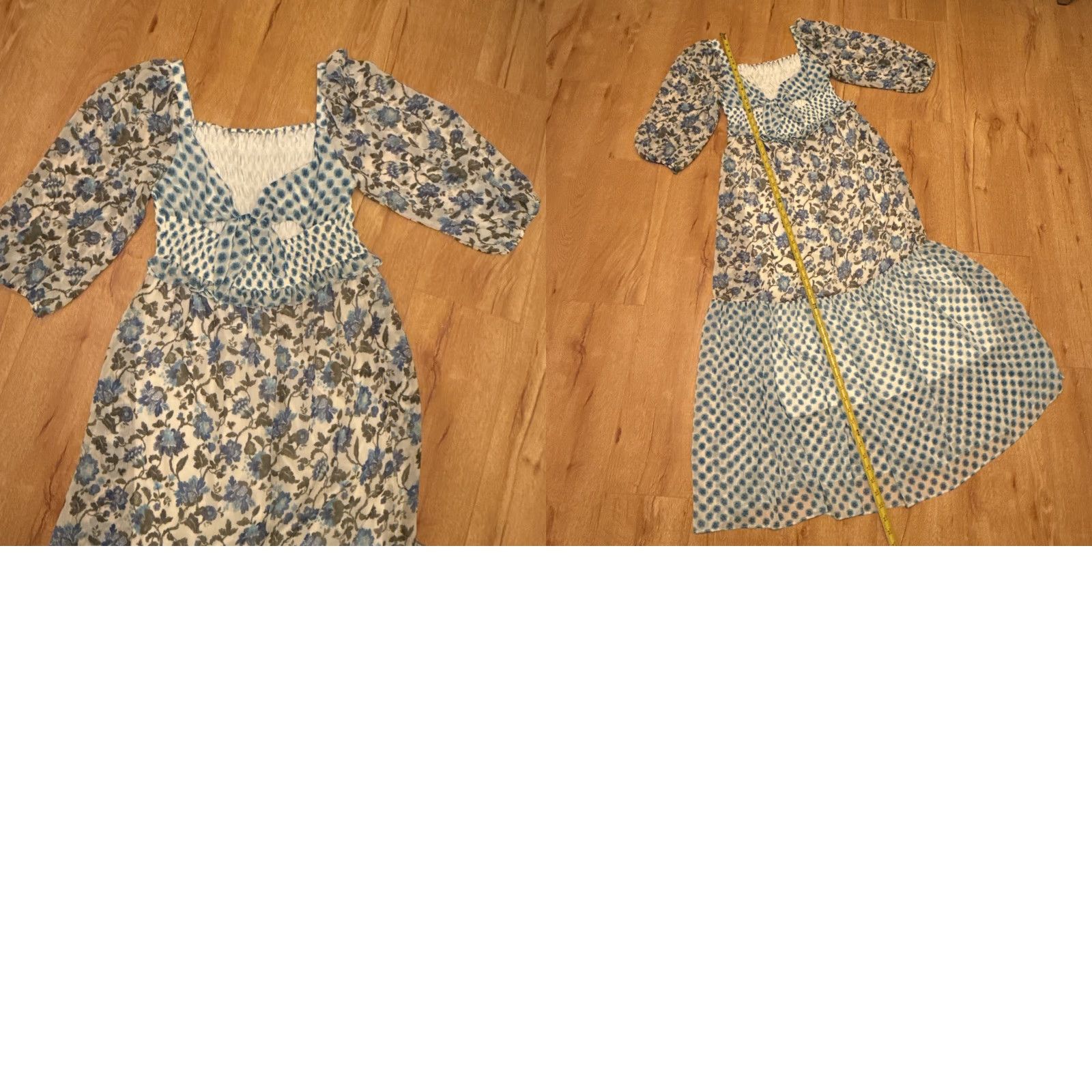 Vintage Taylor Maxi Dress Women Smith Taylor Sz 10 Chiffon blue floral Smocked Ruffle Sheer Tie Back Long Size L / US 10 / IT 46 - 8 Thumbnail