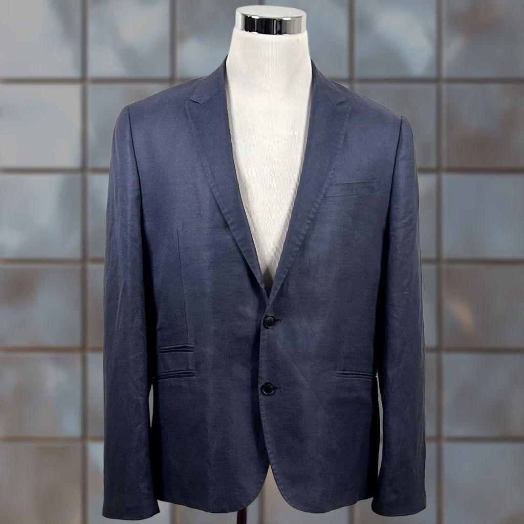 H&M H&M 44R Sport Coat Linen Blend Blue Gray Two Button Lined Double Vented Jacket/Coat Mens Regular Medium? Size US XS / EU 42 / 0 - 1 Thumbnail