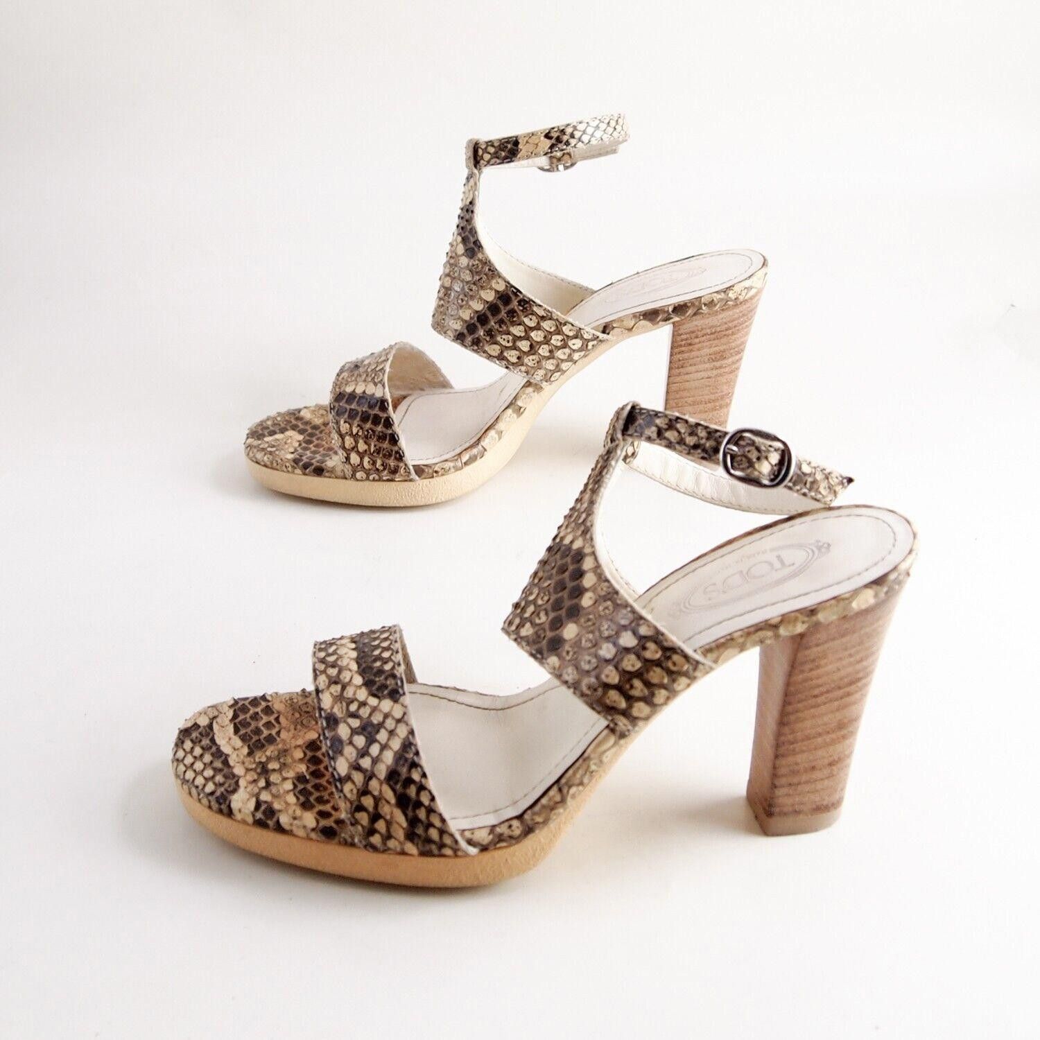 Tod's TODs Strappy Sandals Brown Python Snakeskin US 6 EU 36 Size US 6 / IT 36 - 2 Thumbnail