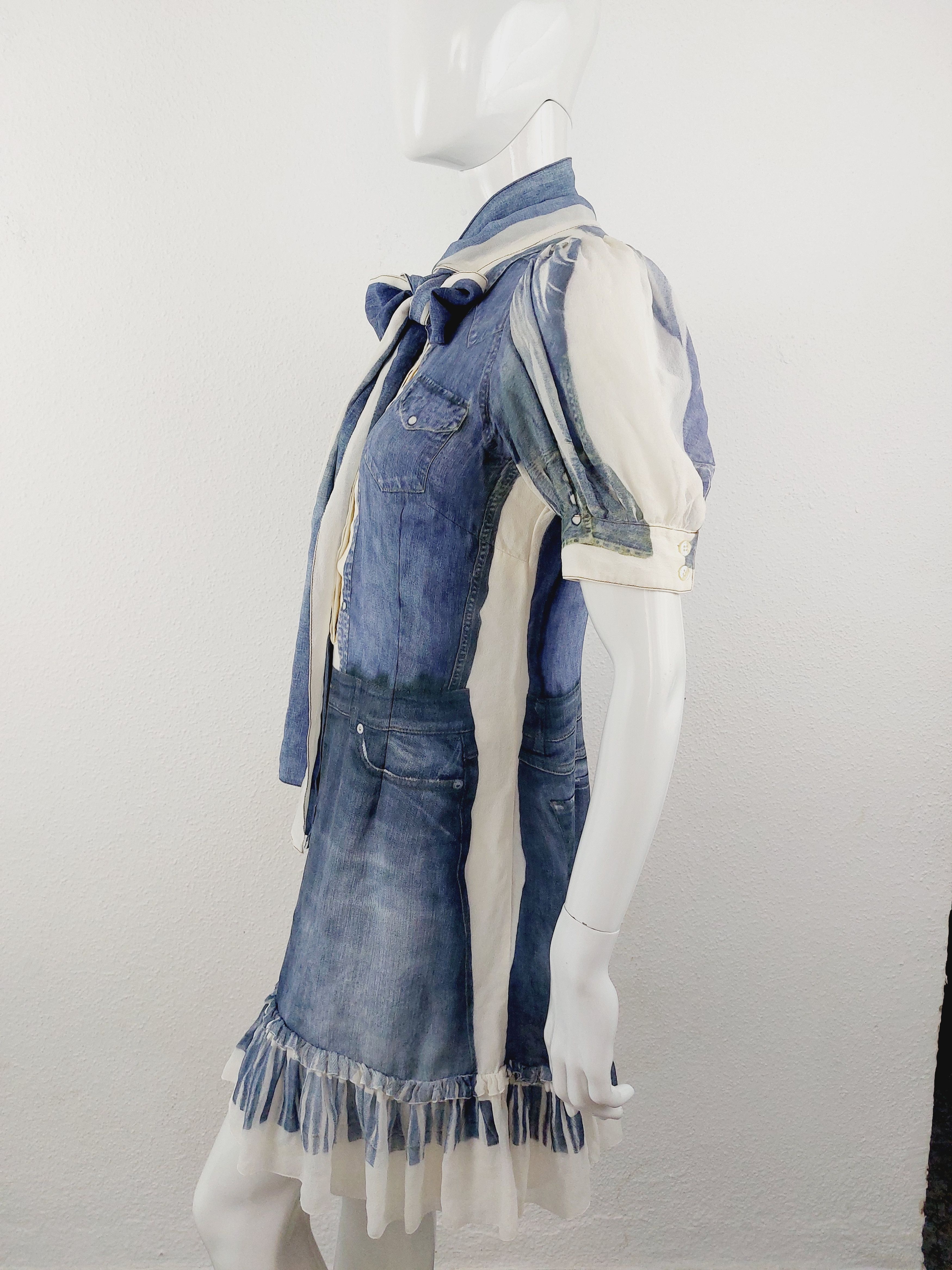 Dolce & Gabbana Dolce & Gabbana D&G Denim Optical Illusion Silk Dress Size M / US 6-8 / IT 42-44 - 10 Thumbnail