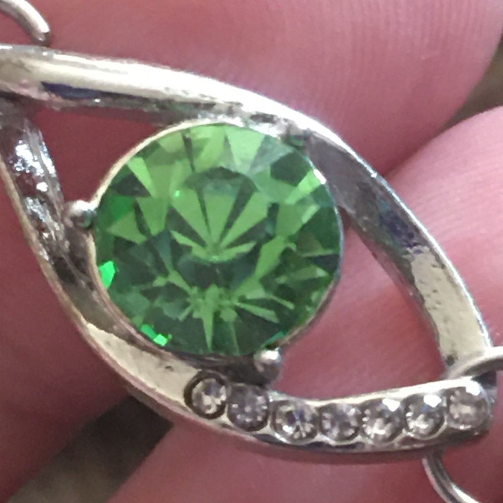 Vintage Vintage green faceted glass silver plated bracelet Size ONE SIZE - 5 Thumbnail