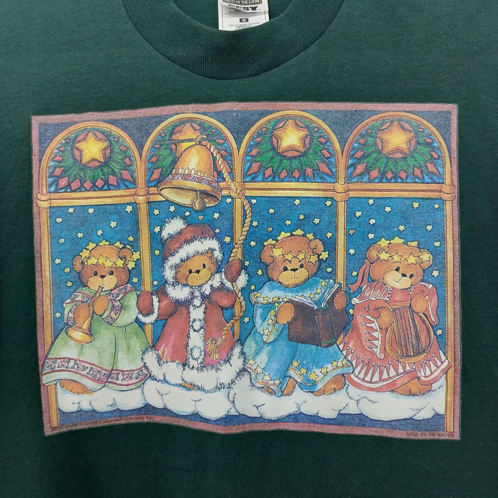Fruit Of The Loom Ugly Christmas Long Sleeve Top Teddy Bears Hunter Green Sz M Size M / US 6-8 / IT 42-44 - 5 Thumbnail