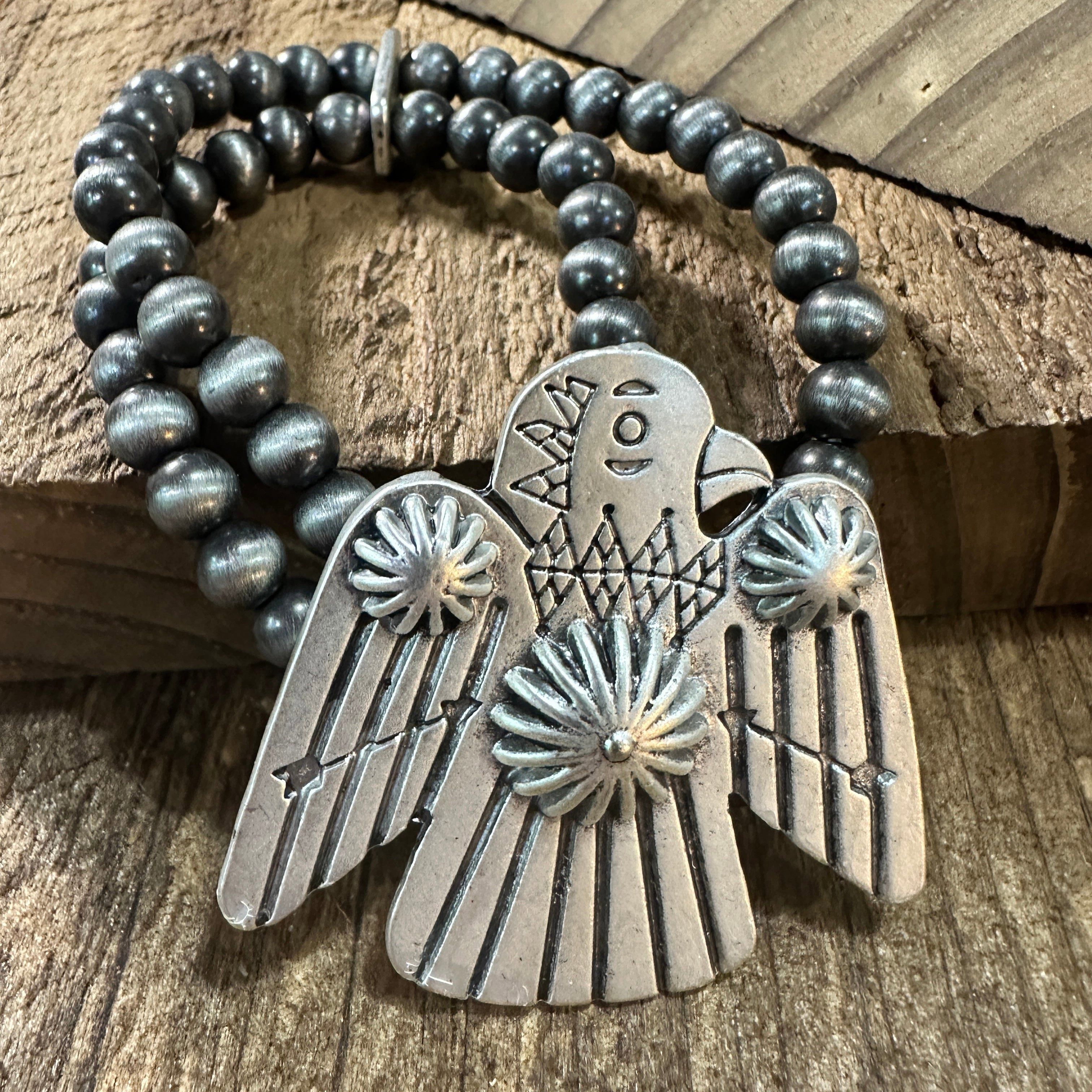 Other Navajo Thunderbird Beaded Stretch Bracelet, Native American Size ONE SIZE - 2 Thumbnail