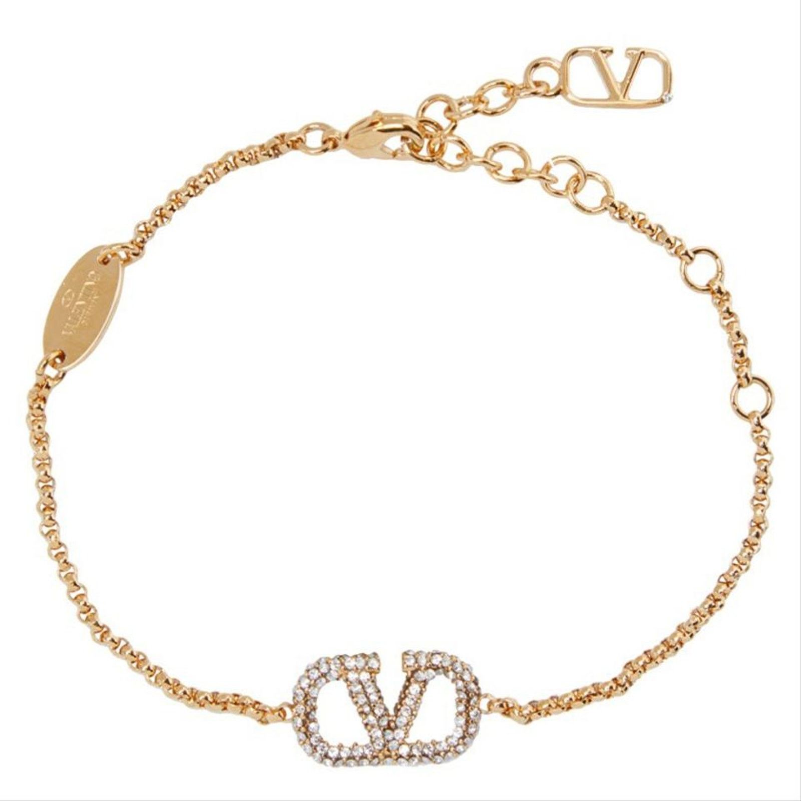 Valentino Valentino Garavani VLOGO Crystal Gold Tone Bracelet Size ONE SIZE - 1 Thumbnail