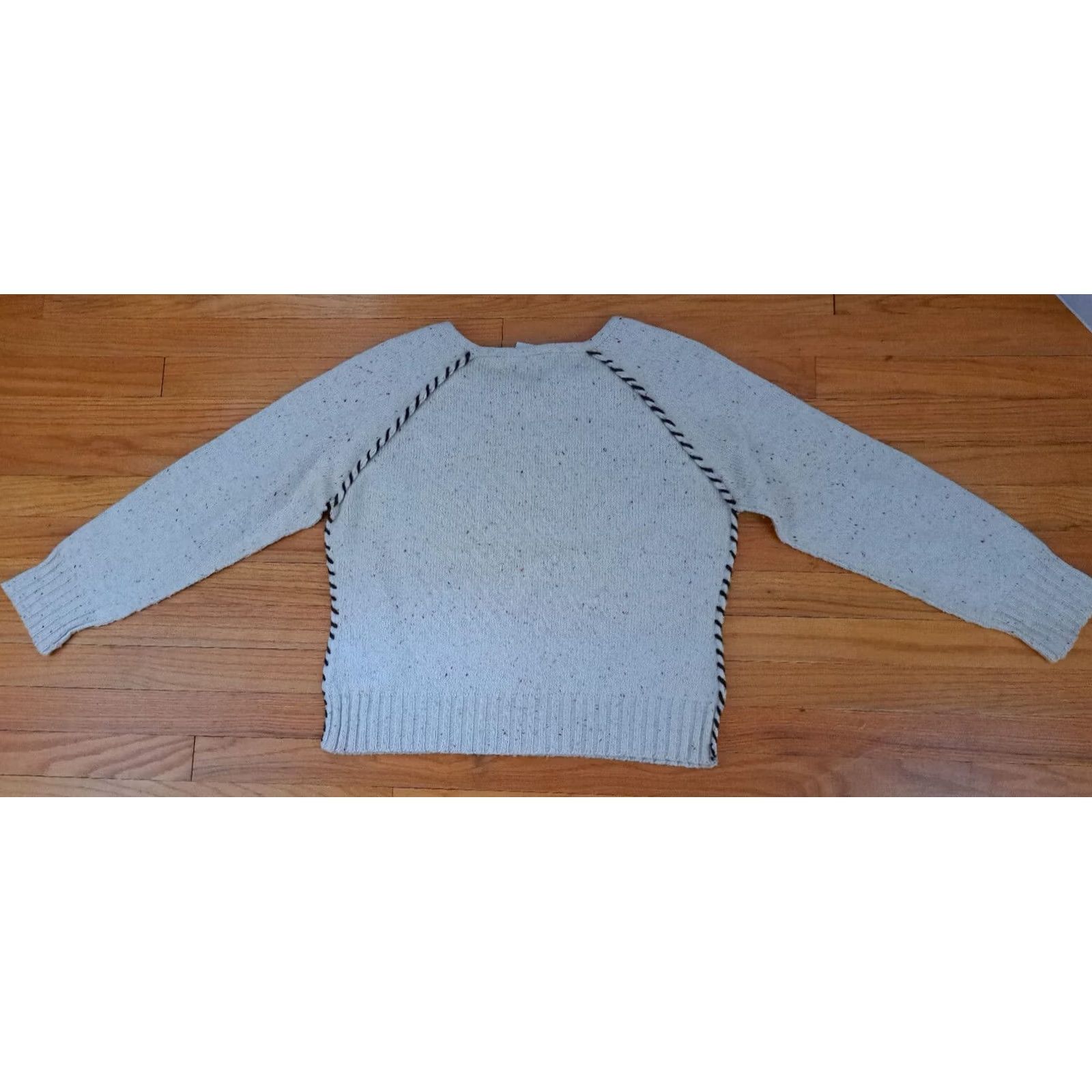 Liz Claiborne Liz Claiborne Women Knit Cotton Roped Trim Sweater Large Cream Pullover Size L / US 10 / IT 46 - 4 Thumbnail