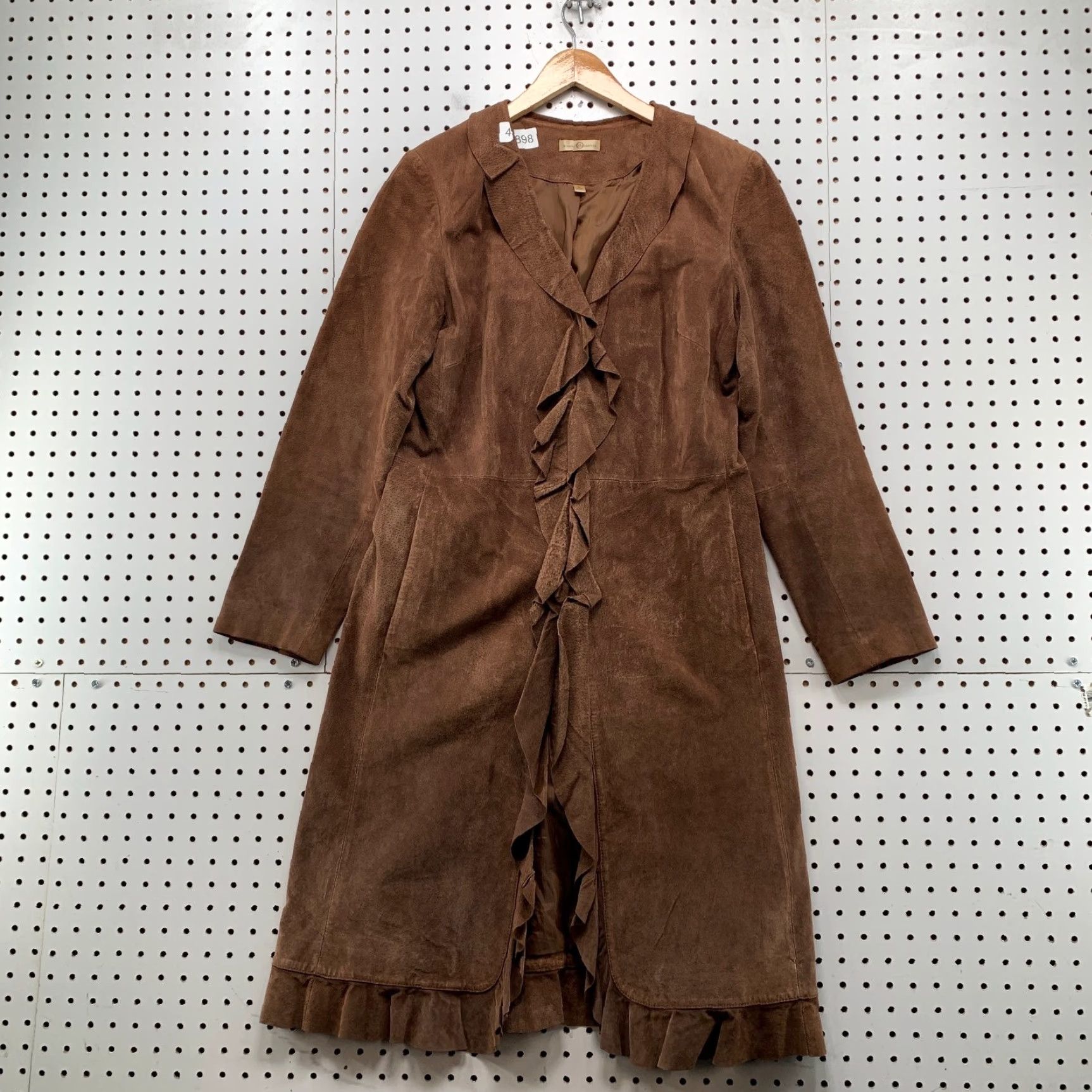 Wilson VINTAGE Wilsons Suede Penny Coat Womens Large Brown Long Ruffle Trim Overcoat Western Size L / US 10 / IT 46 - 2 Thumbnail
