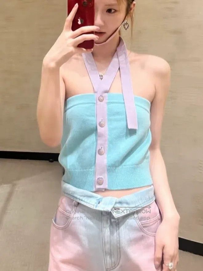 Chanel Chanel 24C blue and pink colour-matched knitted neck penda Size XS / US 0-2 / IT 36-38 - 1 Thumbnail