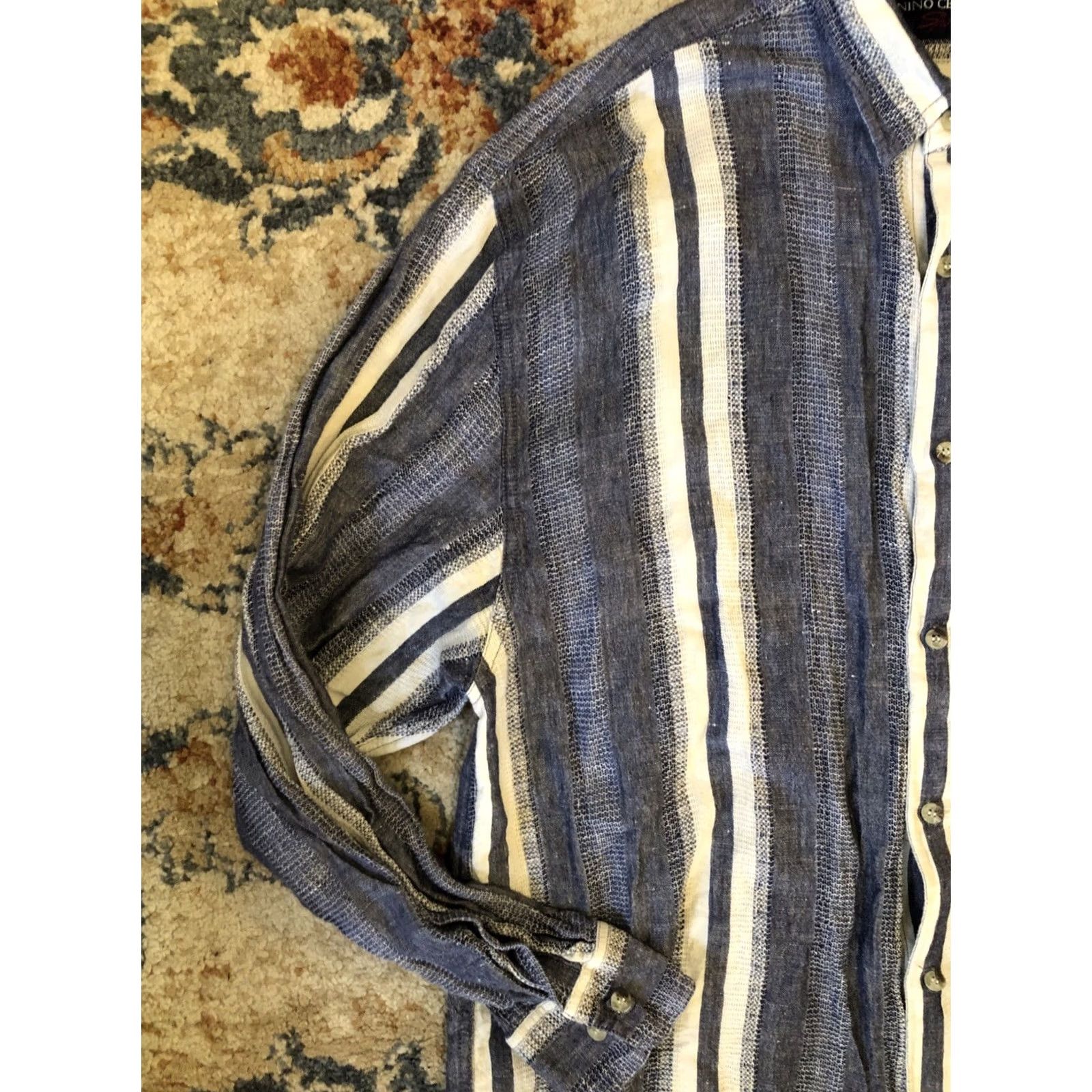 Vintage Nino Cerruti Shirt Sport Men's Blue Long Sleeve Button Up Size Large Linen Blend Shirt Size US L / EU 52-54 / 3 - 4 Thumbnail