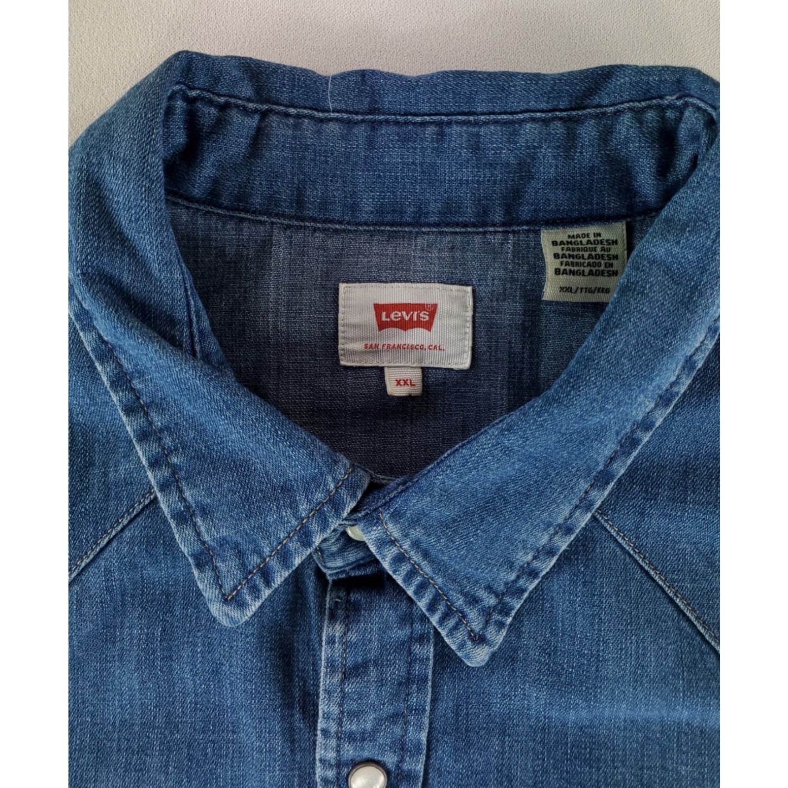 Levi's Levi's Denim Pearl Snap Shirt Long Sleeve Blue Western Cowboy Mens 2XL Shirt Size US XXL / EU 58 / 5 - 3 Thumbnail