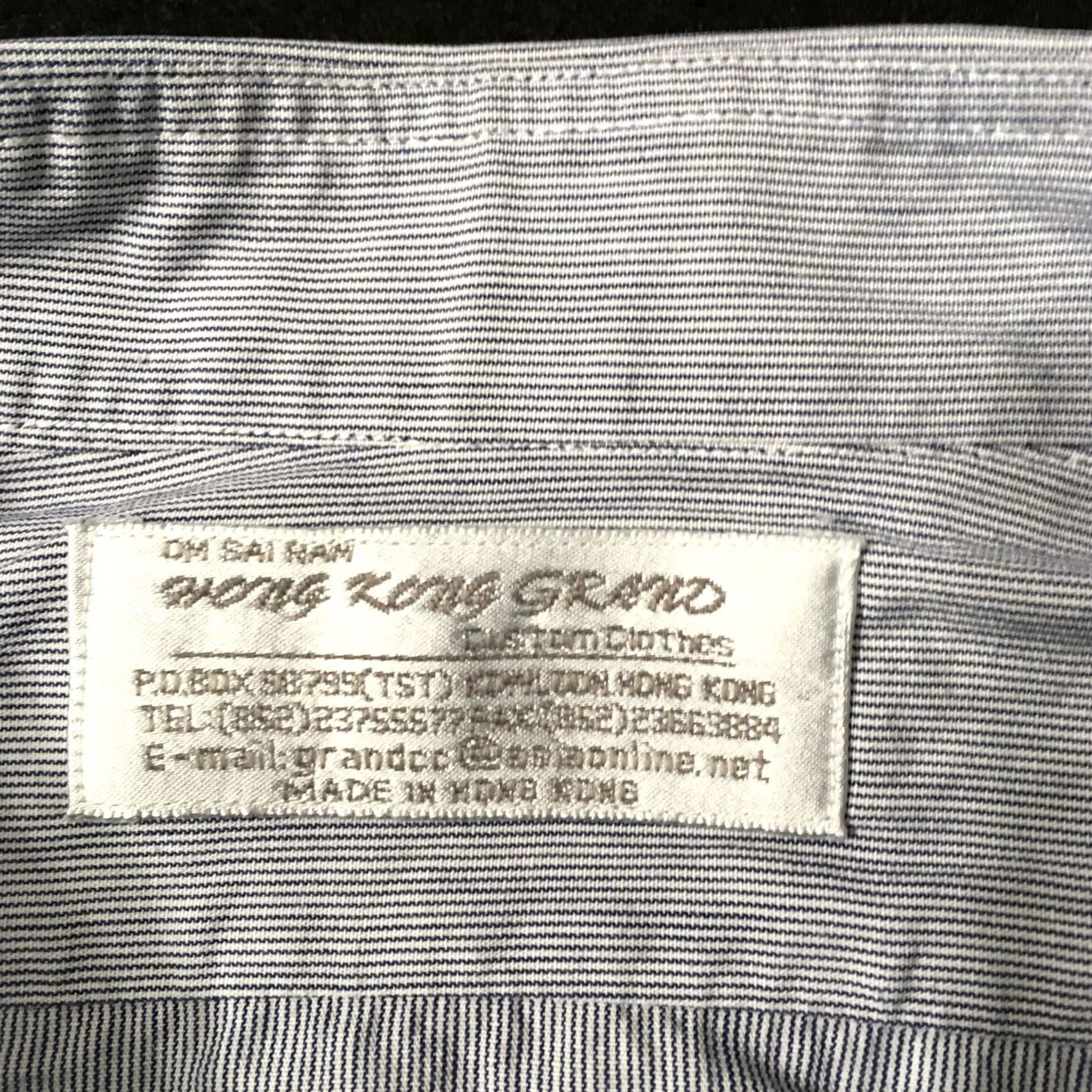 Vintage HONG KONG GRAND Dress Shirt Long Sleeve Gray Size L Cotton Striped Button Collar Mens Regular Modern Classic Size 42R - 3 Thumbnail