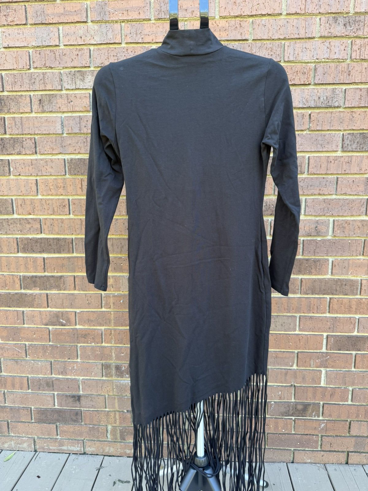 H&M H&M Solid Black Fringe Long Sleeve Dress Mock Neck Size M / US 6-8 / IT 42-44 - 6 Thumbnail