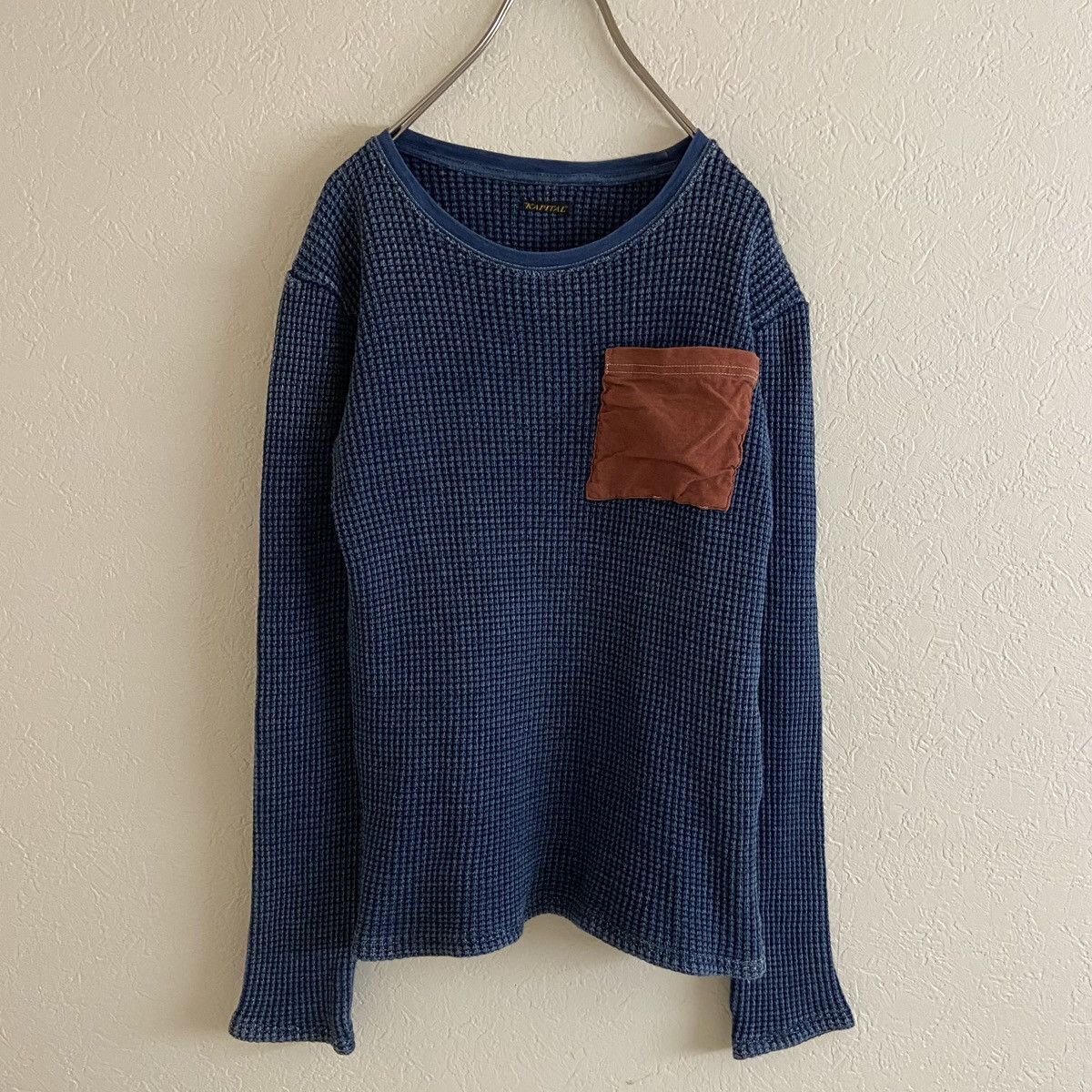 KAPITAL vintage weathering waffle cotton knit shirt